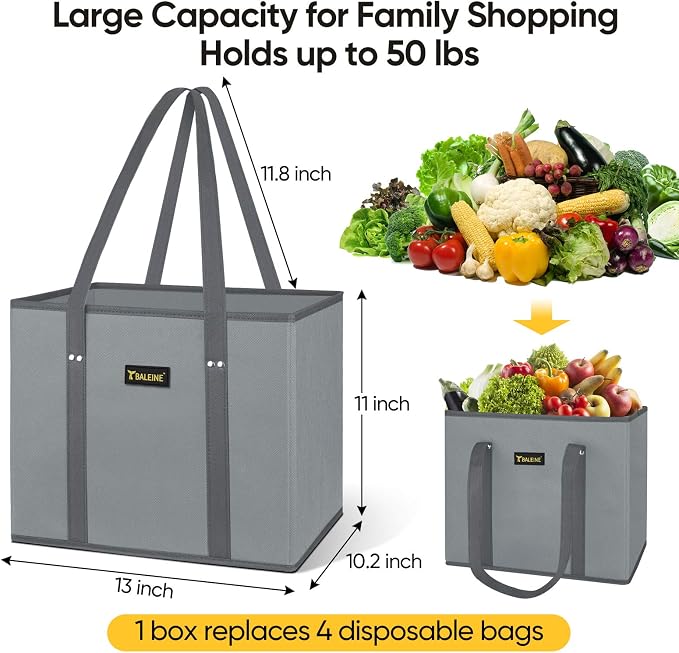 BALEINE 3Pk Reusable Grocery Bags, Foldable Shopping Bags - Image 2