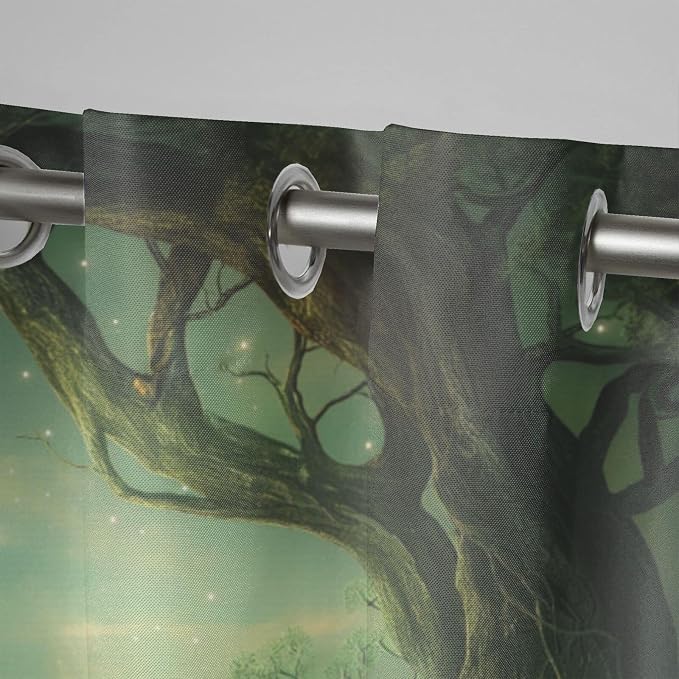 Forest theme Outdoor Curtains for Patio Waterproof, Trees Moon Lake pattern - Image 4