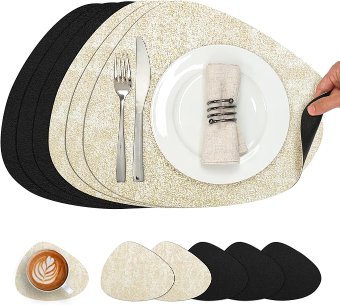 Placemats and Coasters, Washable Reversible Placemats Round Faux Leather by Chitomars