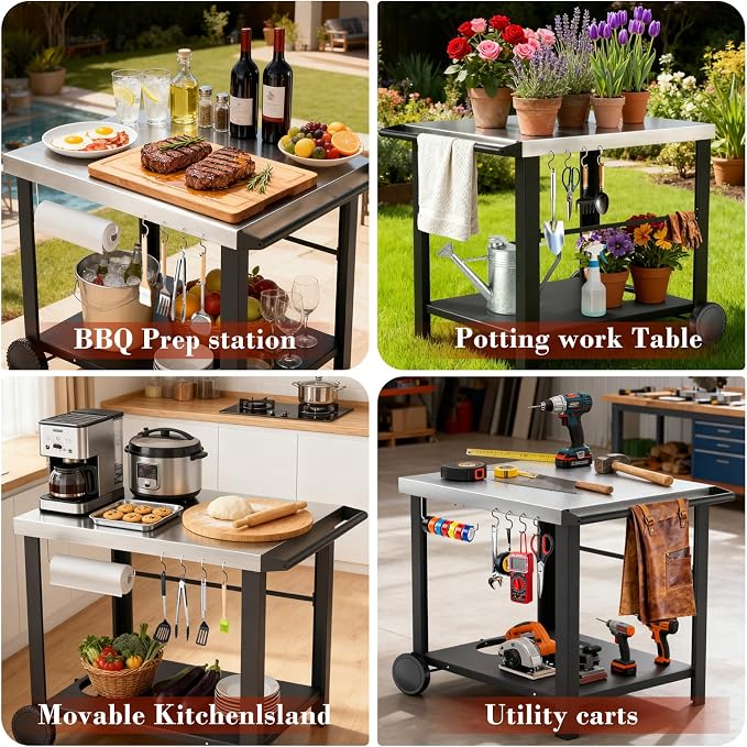 34" x 24" Movable Stainless Steel Flattop Grill Cart - Image 7