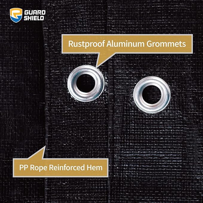 GUARD SHIELD Tarps Heavy Duty Waterproof 12x24 Feet Black Poly Tarp Cover - Image 4