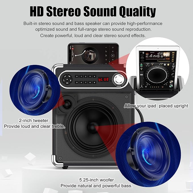 JYX Karaoke Machine with Two Wireless Microphones, Portable Bluetooth Speaker - Image 2