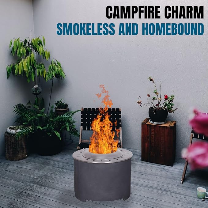 Afterglow Smokeless Fire Pit, 20.5" Round Wood Burning Stainless Steel Top & - Image 6