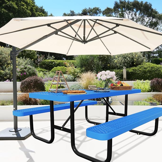 6FT Picnic Tables for Outdoors, Rectangular Commercial Metal Picnic Table Bench - Image 3