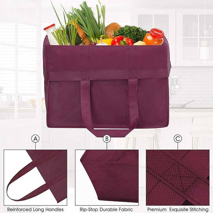 WISELIFE Reusable Grocery Shopping Bags 10 Pack Large Foldable Tote Bags Bulk - Image 4