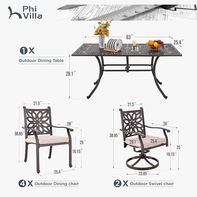 PHI VILLA Cast Aluminum Patio Dining Set - Image 2