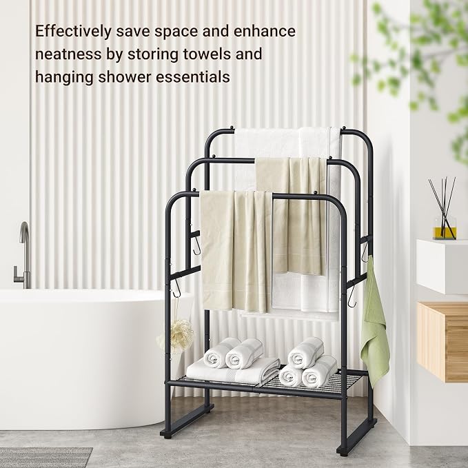 ELYKEN 40'' Tall Standing Towel Racks, 3 Tier Towel Drying Rack Outdoor - Image 2
