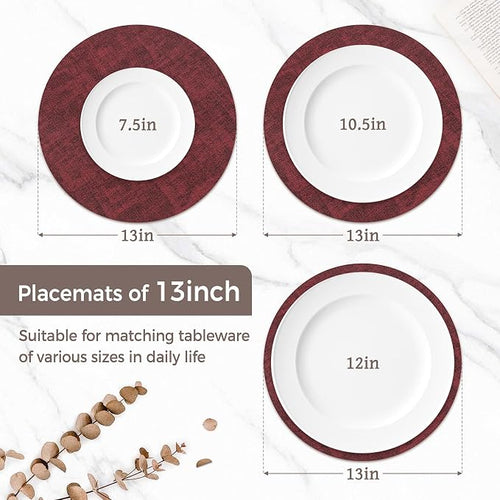 13"Round Placemats Set of 6, Reversible Faux Leather Heat Resistant Table Mats - Image 2
