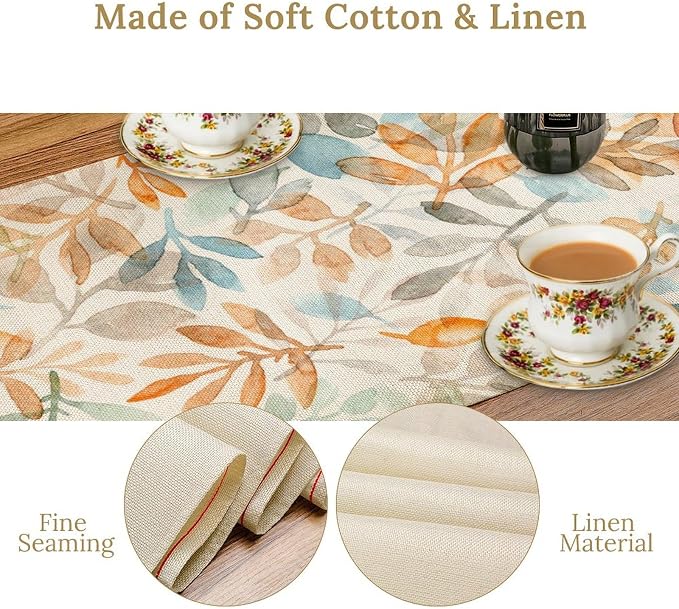 Fall Eucalyptus Leaf Table Runner, Autumn Orange Blue Leaves Harvest - Image 5
