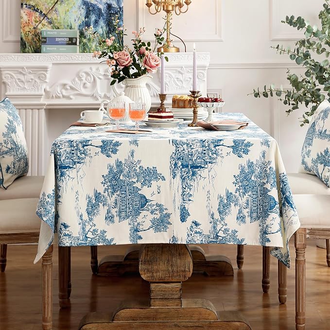 patdrea Designer Vintage Cyan Long Tablecloth - Image 3