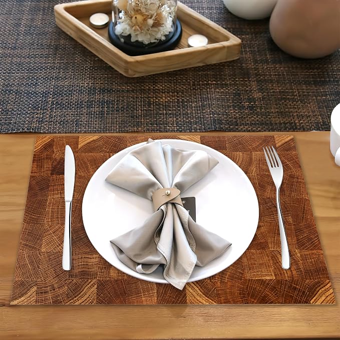 Placemats Set of 6, Retro Wood Linen Table Mats Honey Oak Texture Heat - Image 5