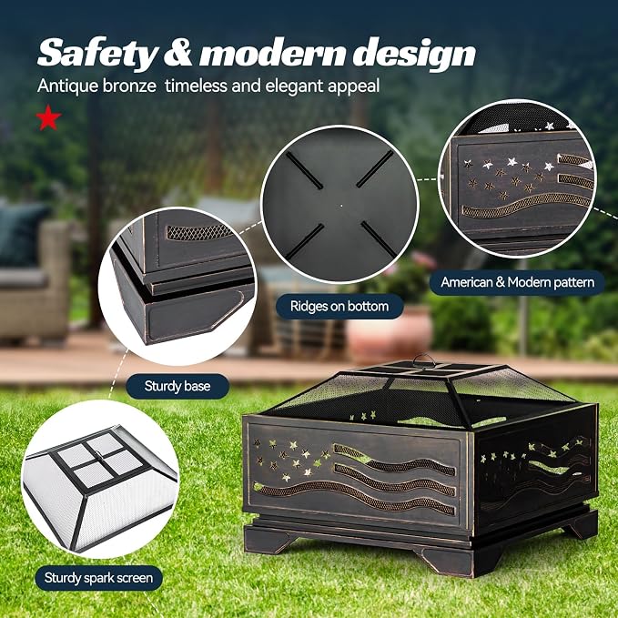 32Inch Square-Shaped Fire Pit, Outdoor Fire Pits - Image 4