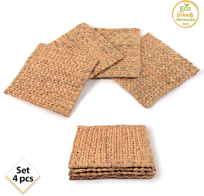 Boho Place Mats Set of 4, Square Table Mats Set of 4, Woven Placemats - Image 2