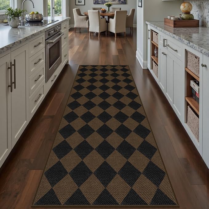 Easy Jute Checkered Runner Rug, 2x6 Coffee Modern Washable Rugs Runner - Image 5