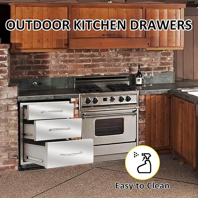 Outdoor Kitchen Drawers 20" W x 27" H x 23" D Flush Mount Triple BBQ Drawers - Image 5