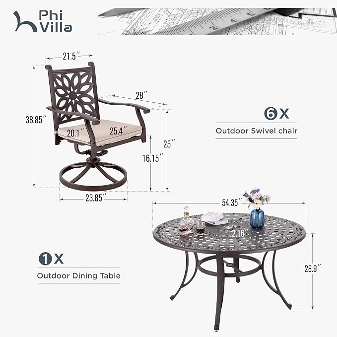PHI VILLA Cast Aluminum Patio Dining Set - Image 2