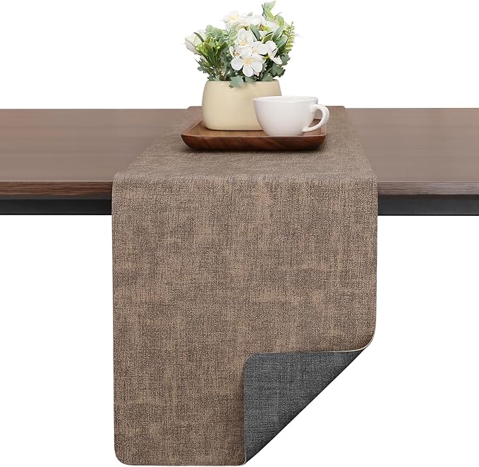 Table Runners 72 Inches Long, Dual-Sided Faux Leather Farmhouse Table Runner by Chitomars