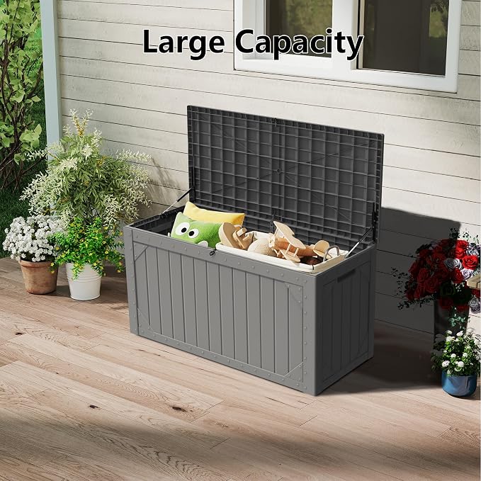 100 Gallon Outdoor Storage Box Waterproof, Lockable Resin Deck Box Patio - Image 7