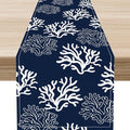 Coastal Table Runner, Summer Seasonal Beach Navy Blue Coral Nautical Tropical by Unknown