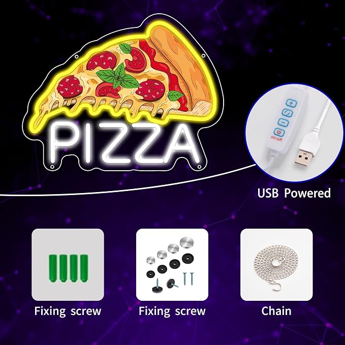 Pizza Neon Sign for Wall Decor, Dimmable Pizza Led Signs, USB Powered Neon - Image 3
