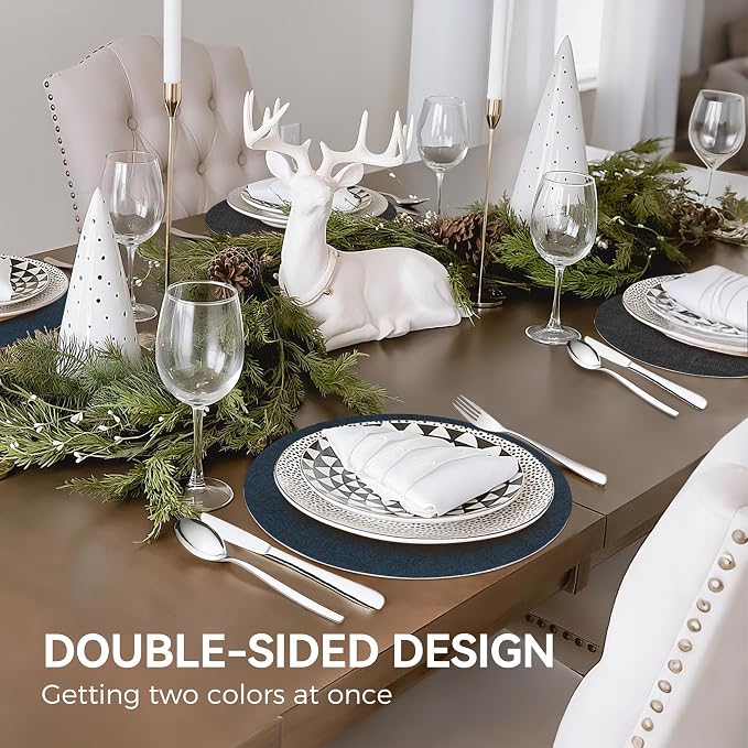 13" Round Placemats Set of 4, NCUE Dual-Sided Faux Leather Heat Resistant Table - Image 6