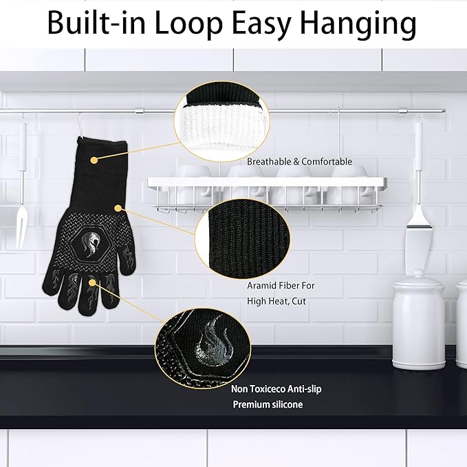 BBQ Fireproof Gloves, Grill Cut-Resistant 1472°F Heat Resistant Gloves - Image 3