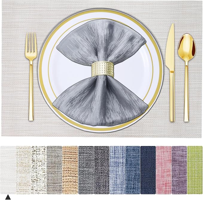 BETEAM Placemats Set of 8, Woven Vinyl Placemat by BETEAM