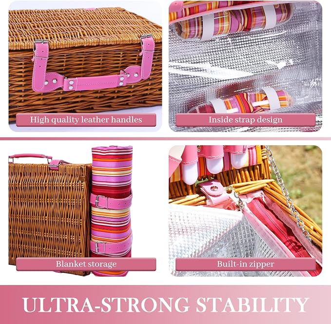 Neti Neti Wicker Picnic Basket for 4 - Image 5