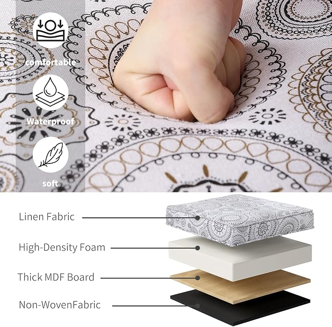 Adeco 17" Square Ottoman with Storage, Small Mandala-Persian Flower Pattern - Image 8