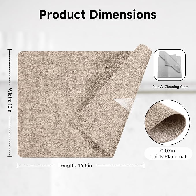 Faux Leather Vinyl Placemats Set of 4 Wipeable Heat Resistant Place Mats 100% - Image 5