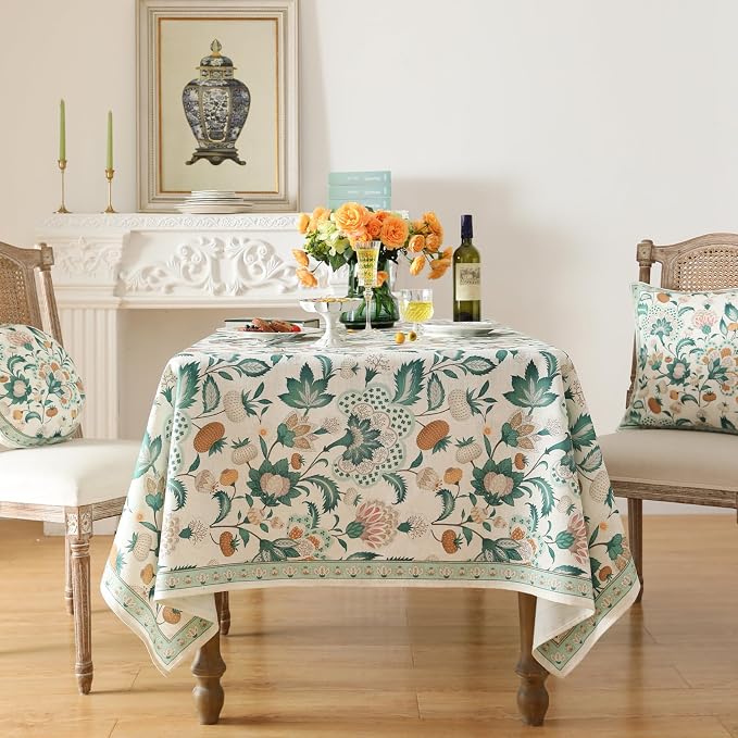 patdrea Designer Green Rectangle Table Cloth, Vintage Italian Floral Country - Image 3
