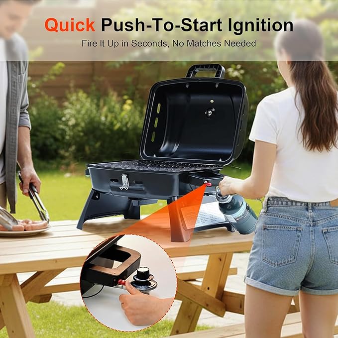 BrandMan Portable Propane Gas Grill, 1-Burner Tabletop Compact BBQ Grill - Image 6