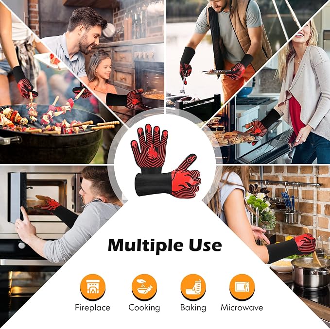 BBQ Gloves, 1472°F Heat Resistant Gloves Fireproof Mitts, Grilling Gloves - Image 6