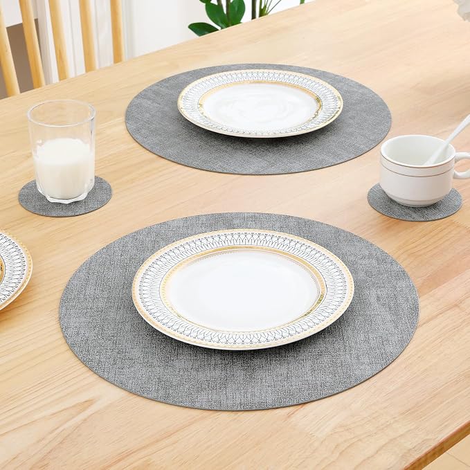 Homaxy Round Faux Leather Placemats and Coasters, Washable Dual-Side Table Mats - Image 7