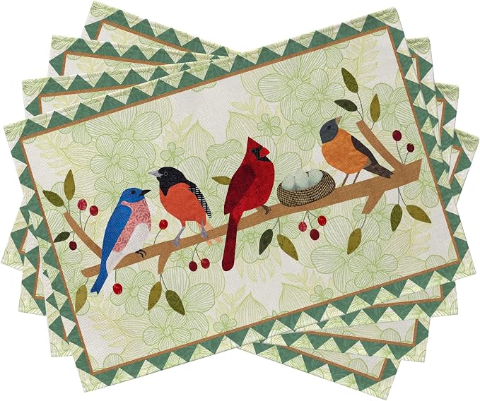 Seliem Spring Birds Tree Branches Placemats Set of 4, Cardinal Bluebird by Seliem