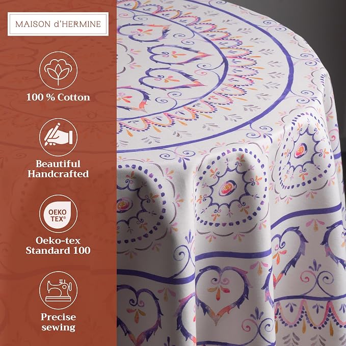 Maison d' Hermine Table Cloth Round Table 100% Cotton 69 Inches Tablecloth - Image 2