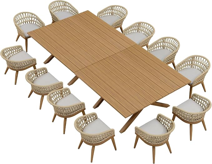 PURPLE LEAF 14 Pieces Outdoor Dining Set All-Weather PE Rattan Outdoor Patio by PURPLELEAF