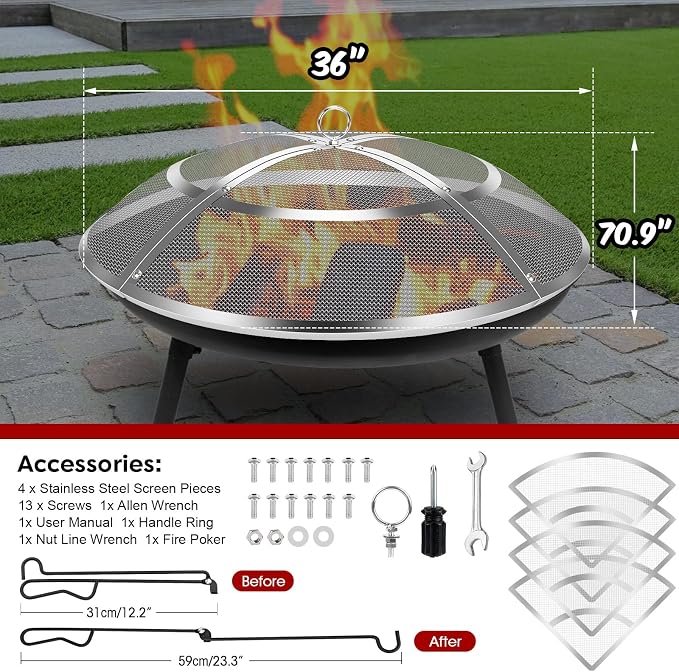 Fire Pit Spark Screen, 36 Inch Fire Pit Screen Cover Stainless Steel Outdoor - Image 2