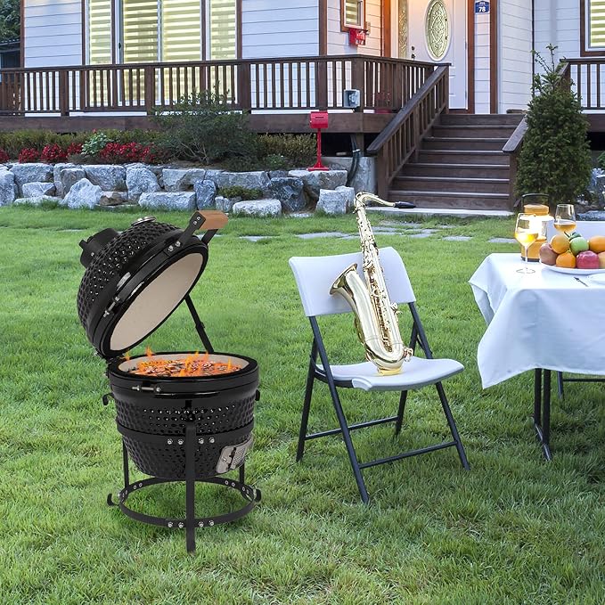VINGLI 13" Kamado Charcoal Grill Portable Barbecue Grill BBQ Kettle Stand Lid - Image 6