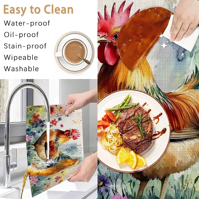 6 Pcs Placemats, Chicken Placemat, Flower Field Table Mats Washable Recyclable - Image 5