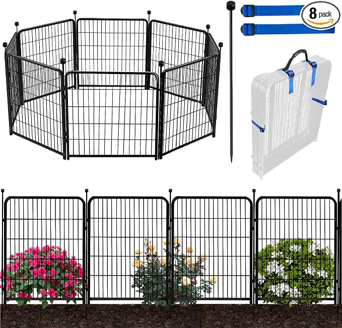 Doorless 54in Garden Fence Animal Barrier, 8 Panels Total 17.7 Ft Outdoor Dog by ADAVIN