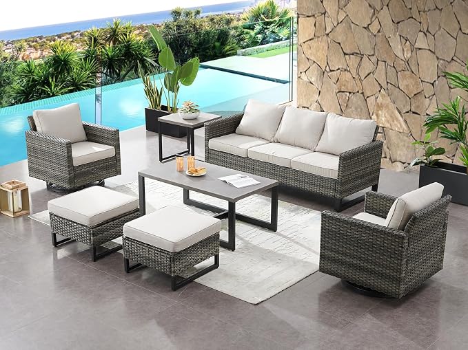 HUMMUH Outdoor Ottomans for Patio Set of 2 PE Wicker Outdoor Footstool - Image 5