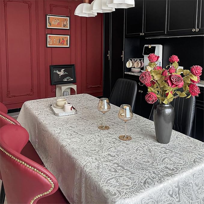 70"x140" Jacquard Fabric Tablecloth, Waterproof Table Cloth Rectangle Tables - Image 2
