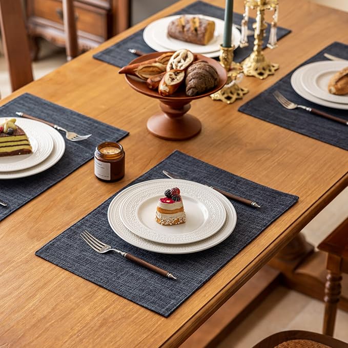KXN Placemats Set of 8, Dual-Layer Thickened Faux Linen Table Mats, Heat - Image 3