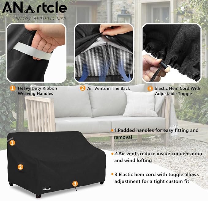 3-Seater Patio Sofa Cover, 76W x 32.5D x 33H Inches Outdoor Couch Cover - Image 4
