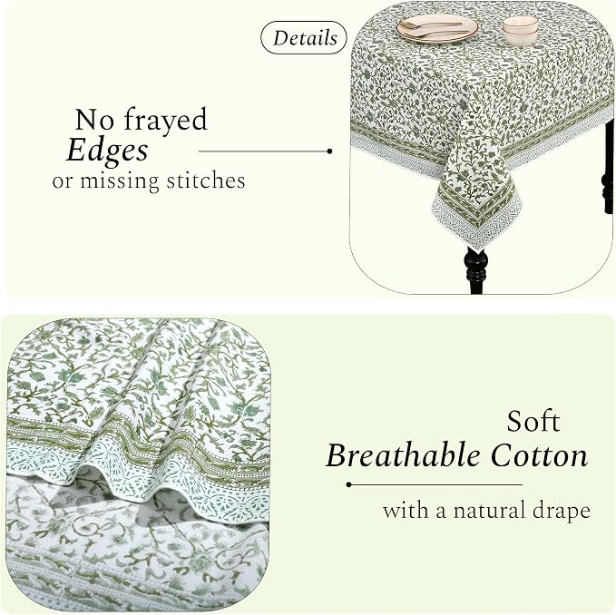 CPC Meadow Vine Tablecloth 100% Cotton 60x90 Inch Indian Block Print Rectangle - Image 4