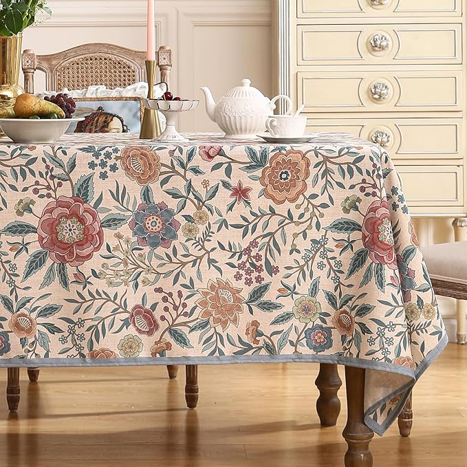 Designer Vintage Linen Rectangle Tablecloth, William Morris Floral Table Cloth - Image 2