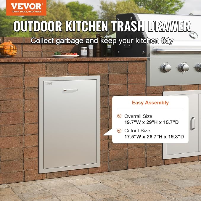 VEVOR Outdoor Kitchen Trash Drawer 19.7"W x 29"H x 15.7"D Inch Outdoor Kitchen - Image 4