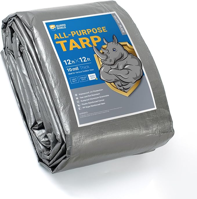 GUARD SHIELD Heavy Duty Tarp 12x12 Feet Silver/Black Multi Purpose Thick by GUARDSHIELD