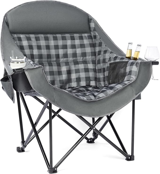 Folding Chairs, Grey Padded Steel-Frame Chair with Cooler Bag